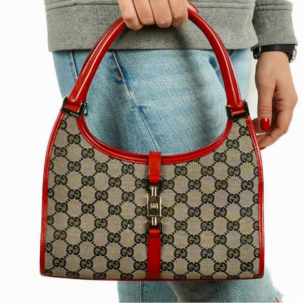 Gucci Vintage Jackie Bardot GG Monogram Canvas Hobo Shoulder Bag